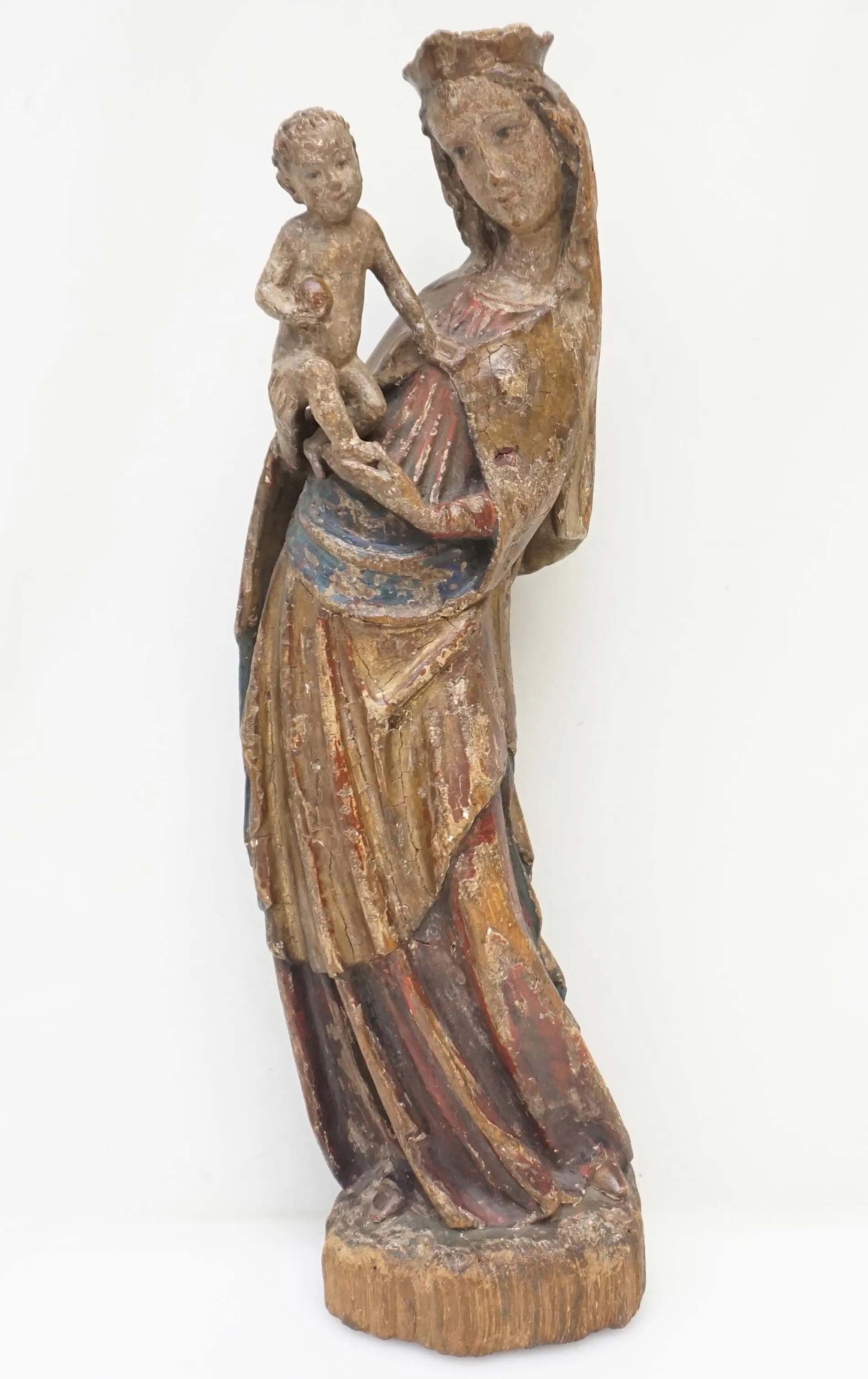 Hand-carved wood gothic Madonna and child by Joseph Peppi Rifesser (Italian 1921-2020), $1,000-$1,200. 