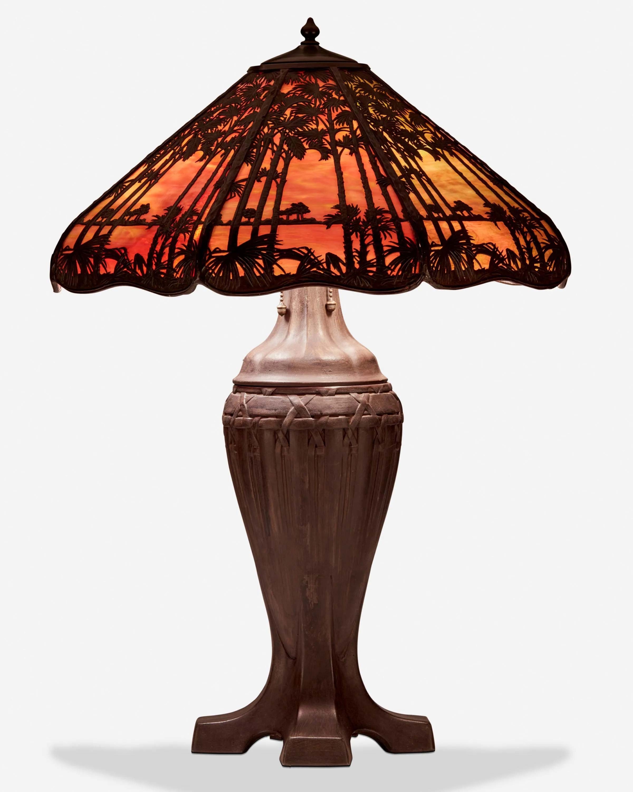 Handel Teroca Palm Tree and Sunset table lamp, $1,500-$2,000. Image courtesy John Moran Auctioneers