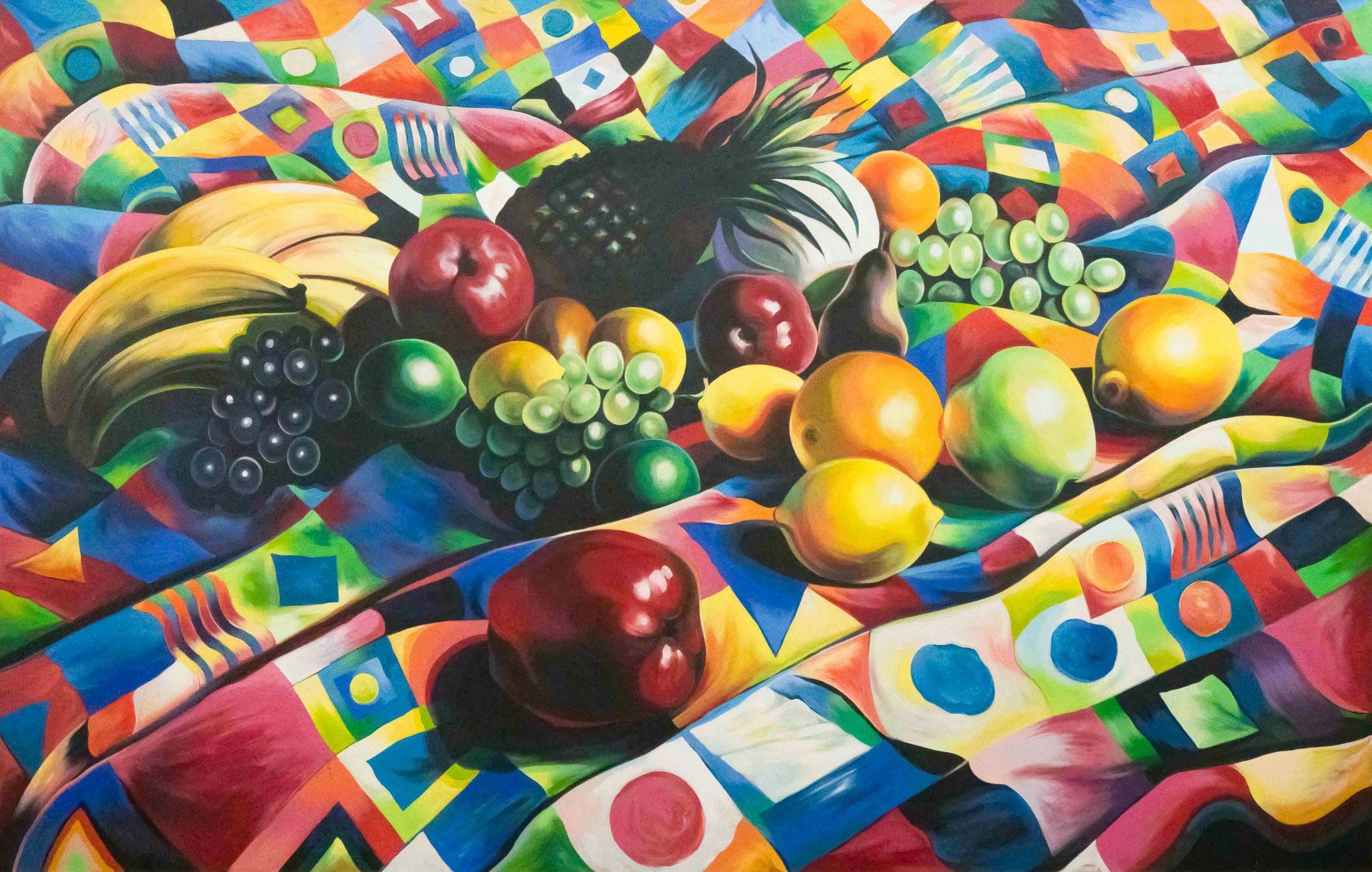 Lowell Nesbitt, Fruit on Quilt with Pineapple, 1988, $8,000-$12,000. Image courtesy Capsule Auctions