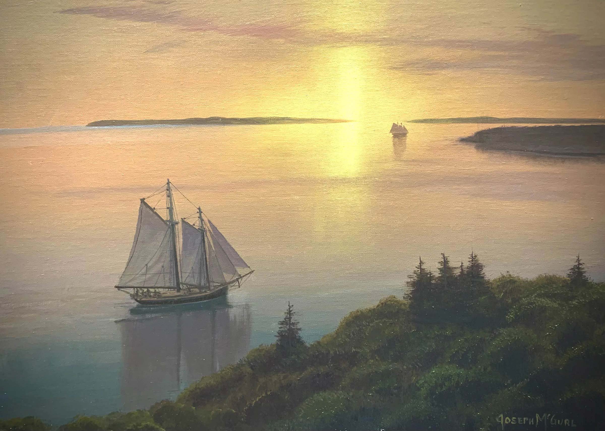 Joseph McGurl, 'Becalmed at Sunset,' oil on canvas, $6,000-$9,000