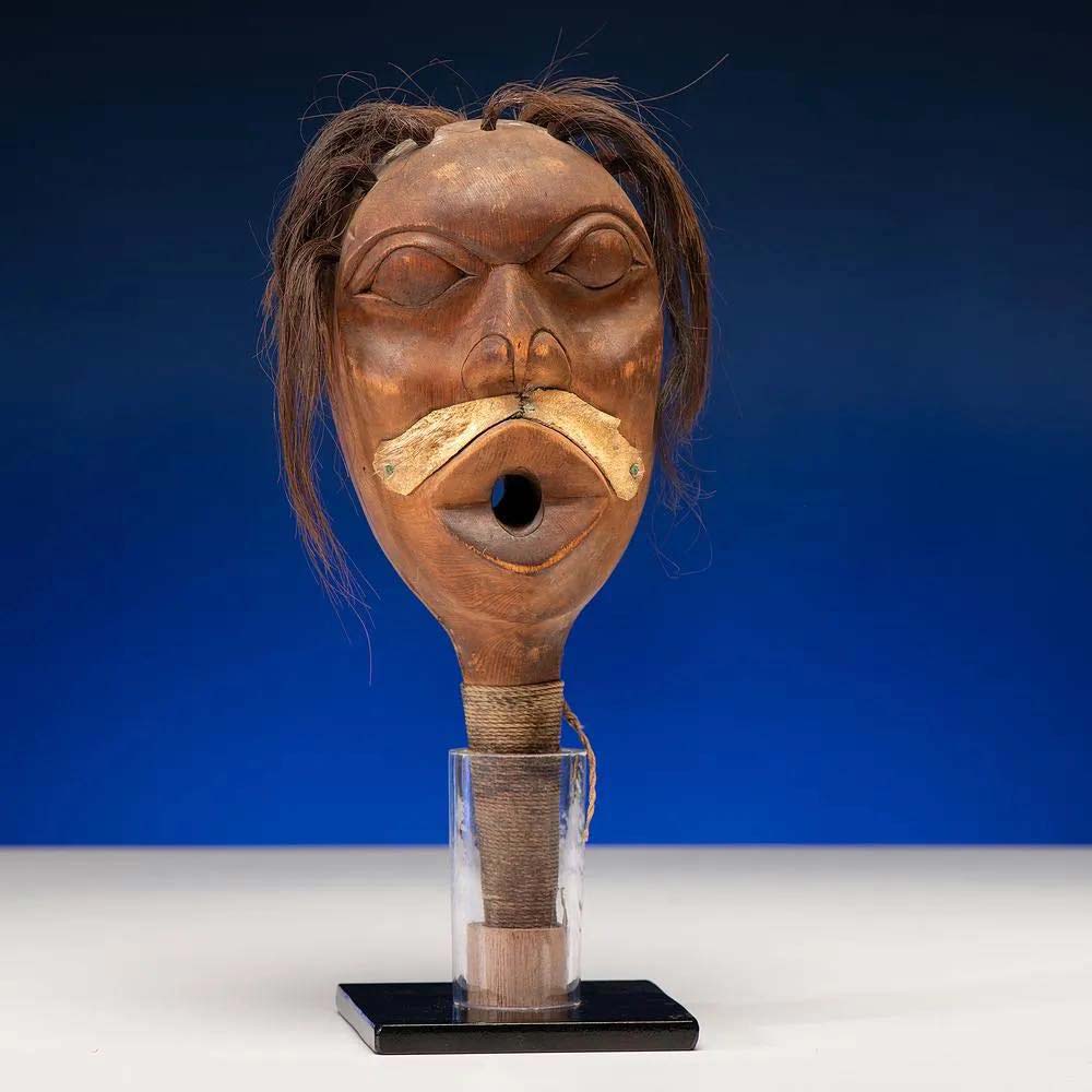 Tlingit carved effigy rattle, late 19th century, $25,000-$35,000. Image courtesy Cowan's