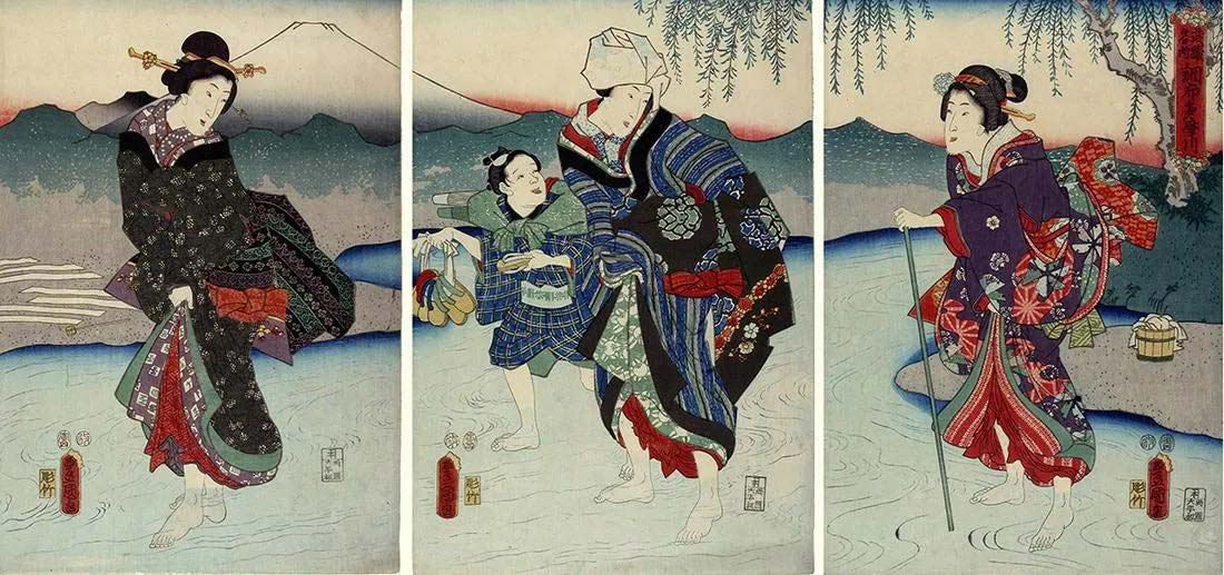 Utagawa Kunisada, 'The Tama River at Chofu,' from a set of triptychs released in 1854, $2,500-$3,000. Image courtesy Jasper52