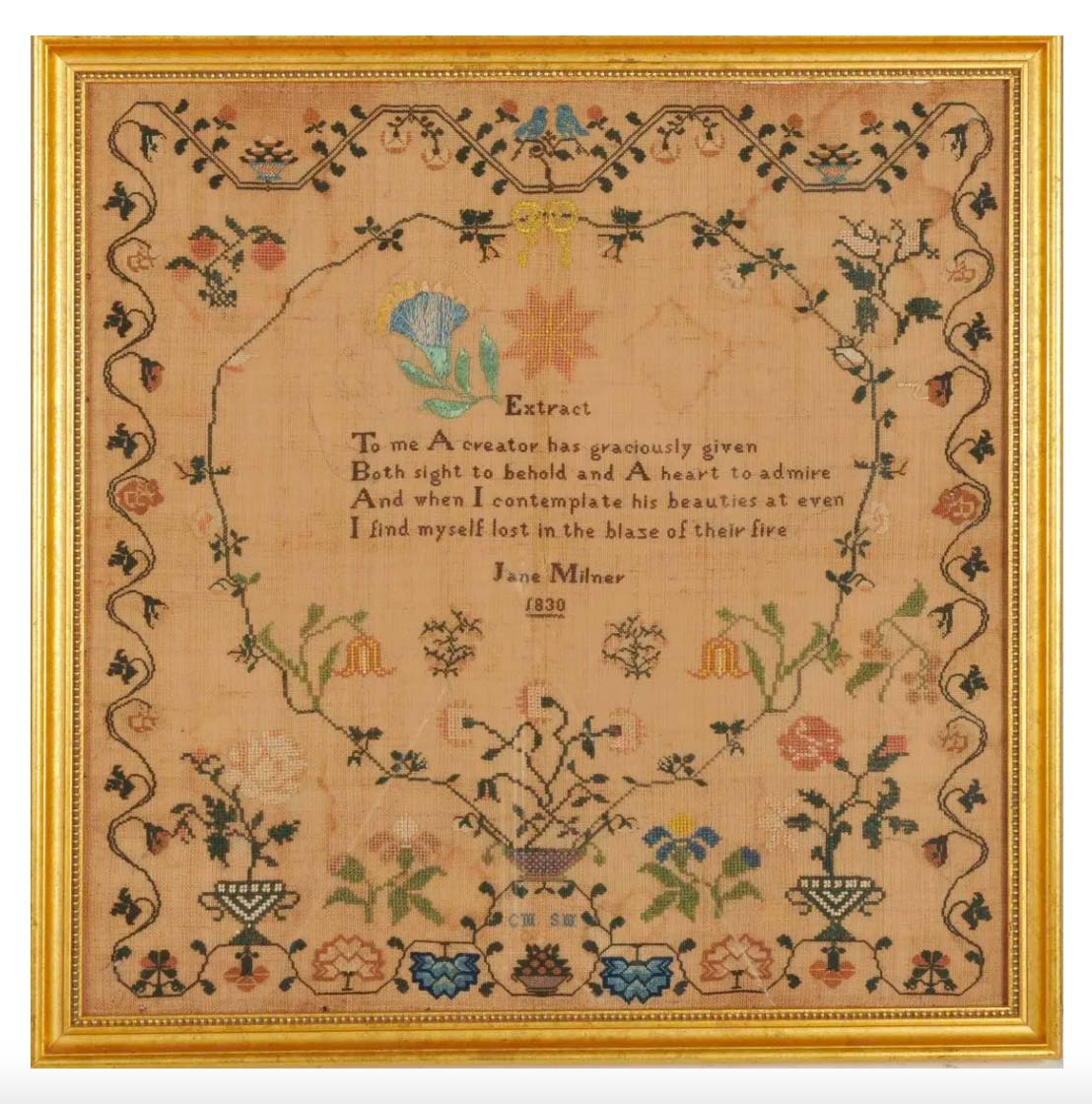 1830 needlework sampler from Lancaster, Pa., $3,000-$4,000