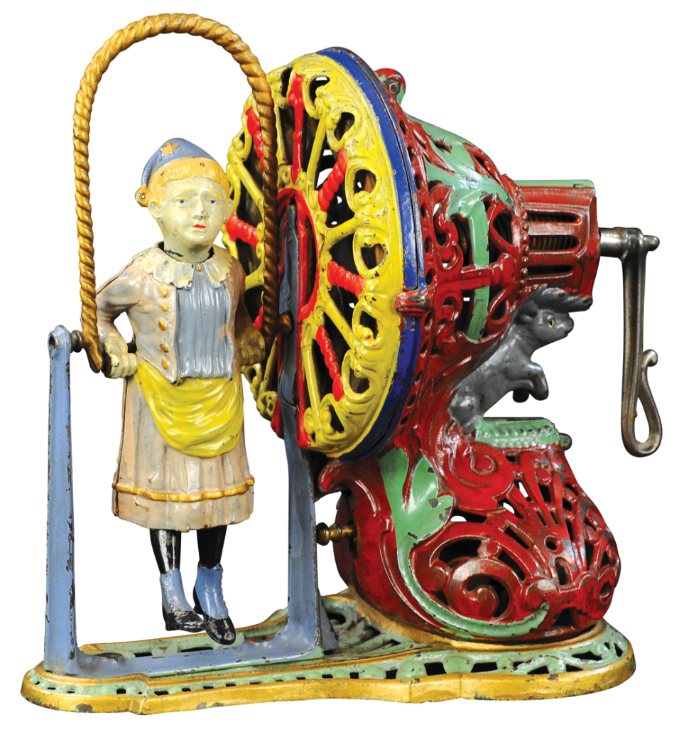 J&E Stevens Girl Skipping Rope cast iron mechanical bank, which sold for $156,000, a world auction record for the form