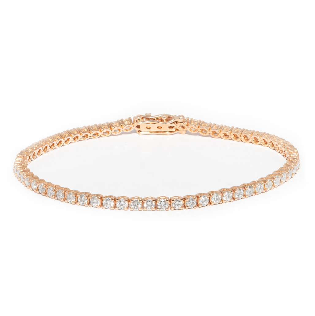 14k rose gold diamond tennis bracelet, estimated at $7,500 to $9,000
