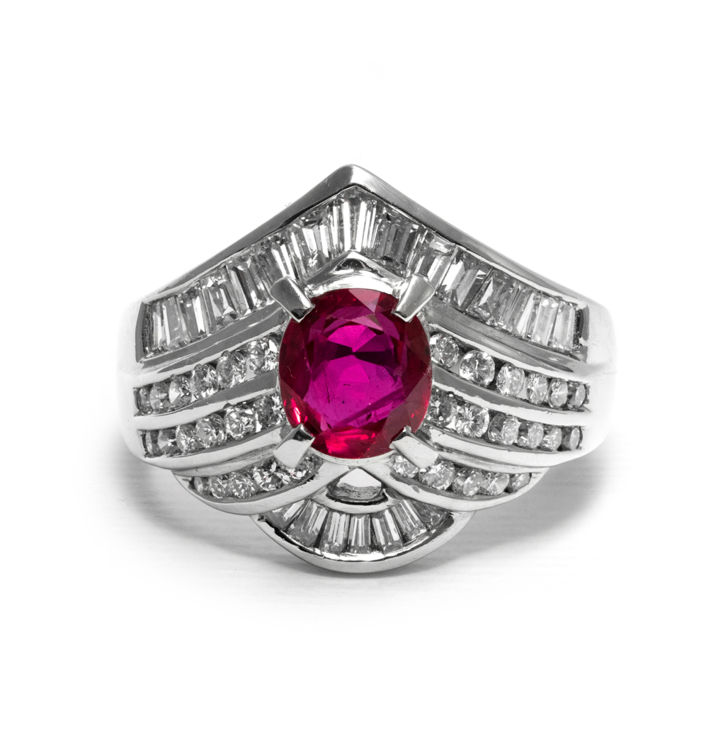 platinum ruby and diamond ring estimated at $4,600 to $5,500