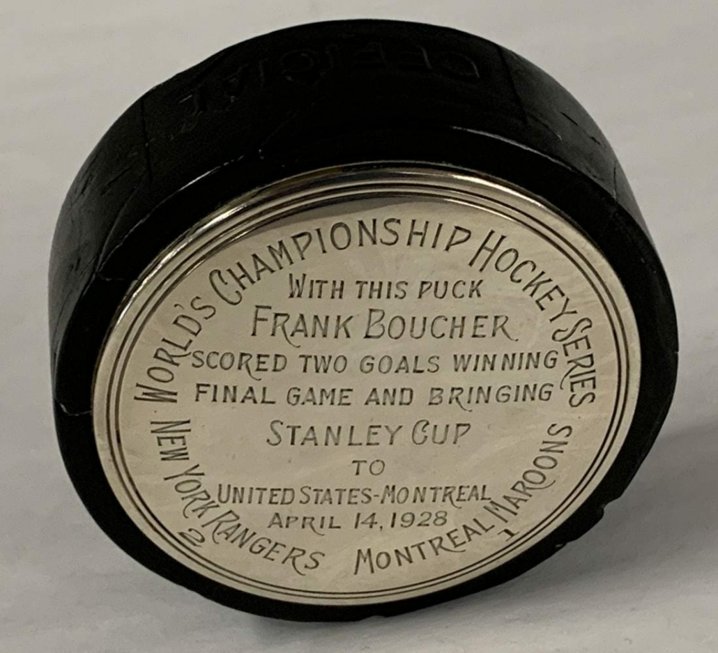 Hockey puck from the final 1928 Stanley Cup Game, which sold for $66,000