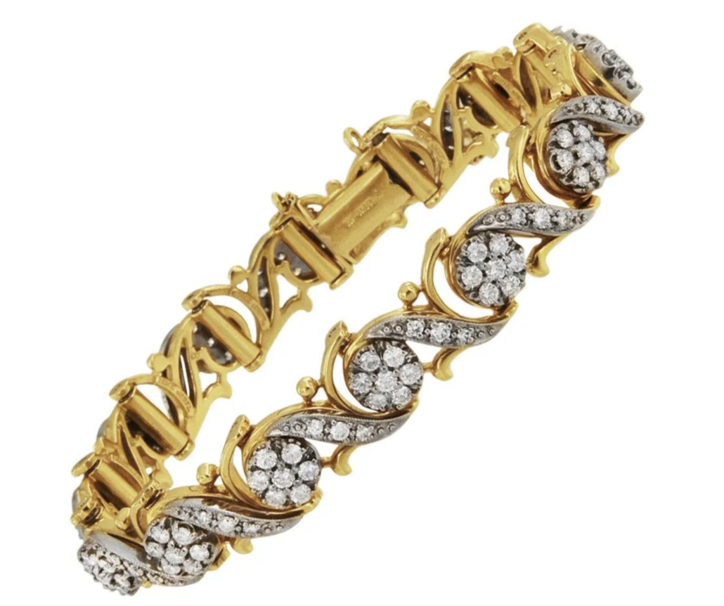 Jabel 18 Karat White and Yellow Gold Diamond Cluster Bracelet 