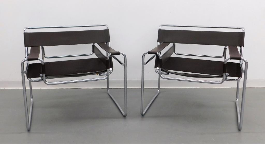 A pair of Knoll Wassily chairs by Marcel Breuer estimated at $1,500-$3,500.