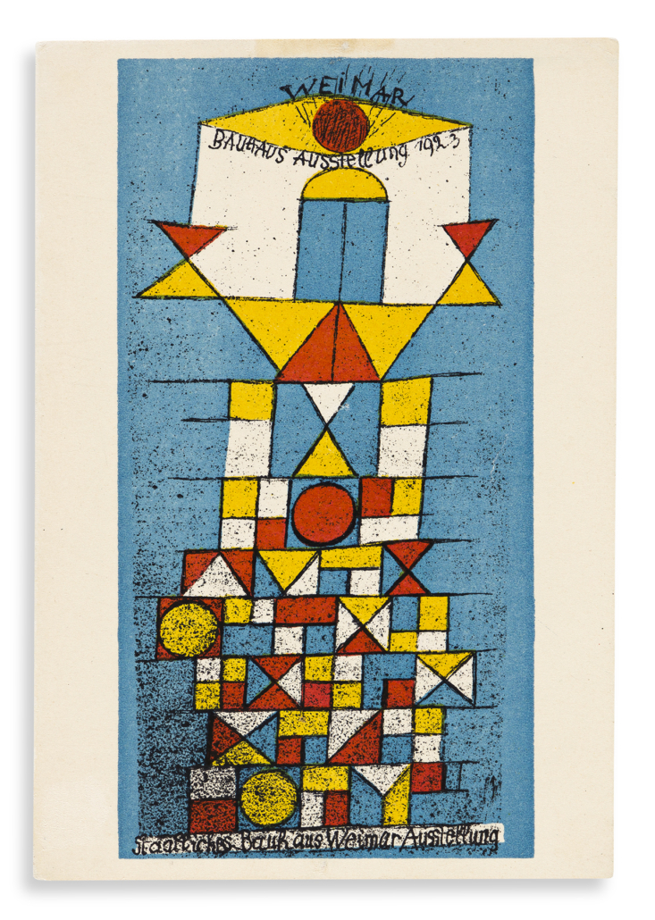 Paul Klee postcard promoting the first official Bauhaus exhibition, estimated at $4,000-$6,000
