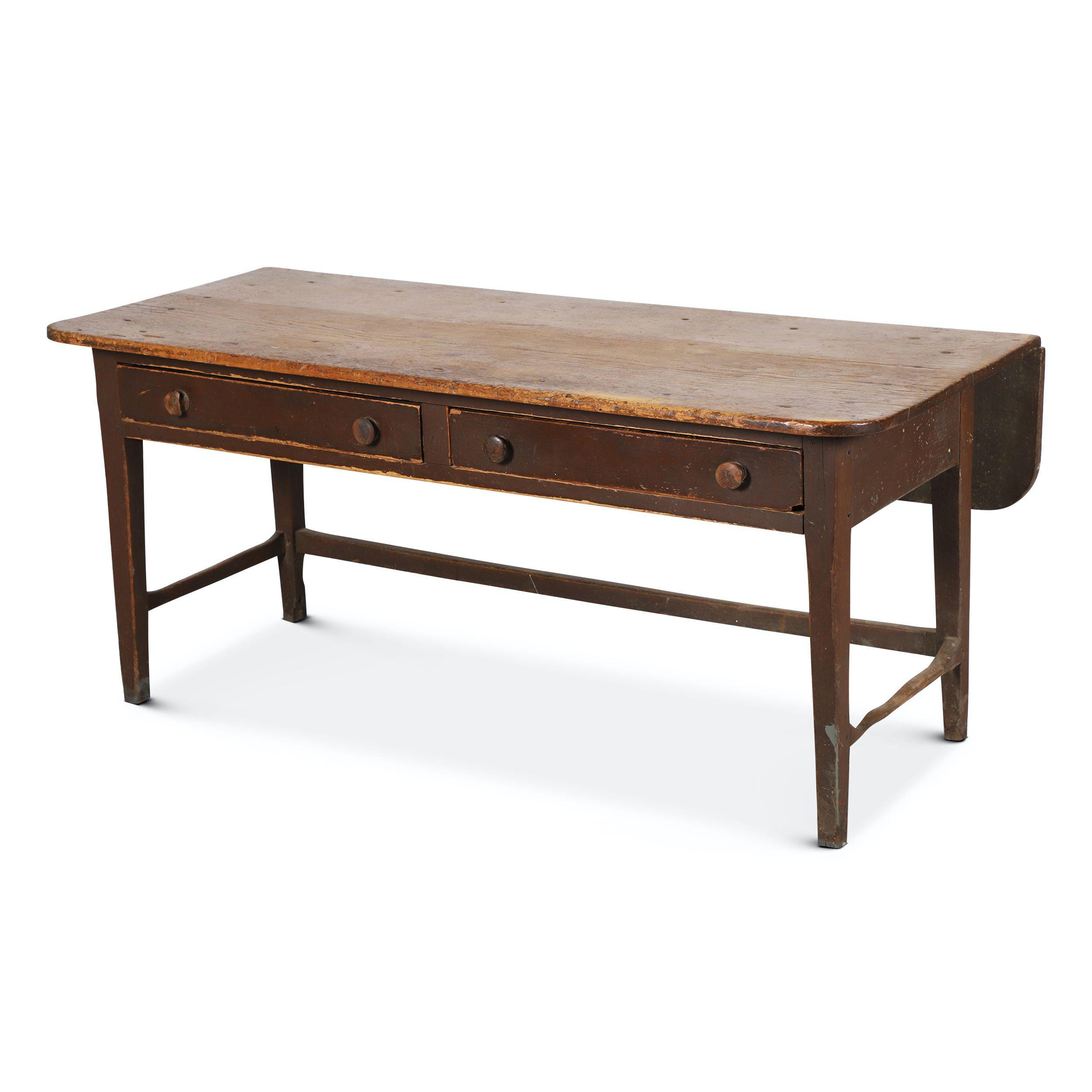 Early 19th century Ontario harvest table in original red-brown paint, estimated at $2,500-$3,500.