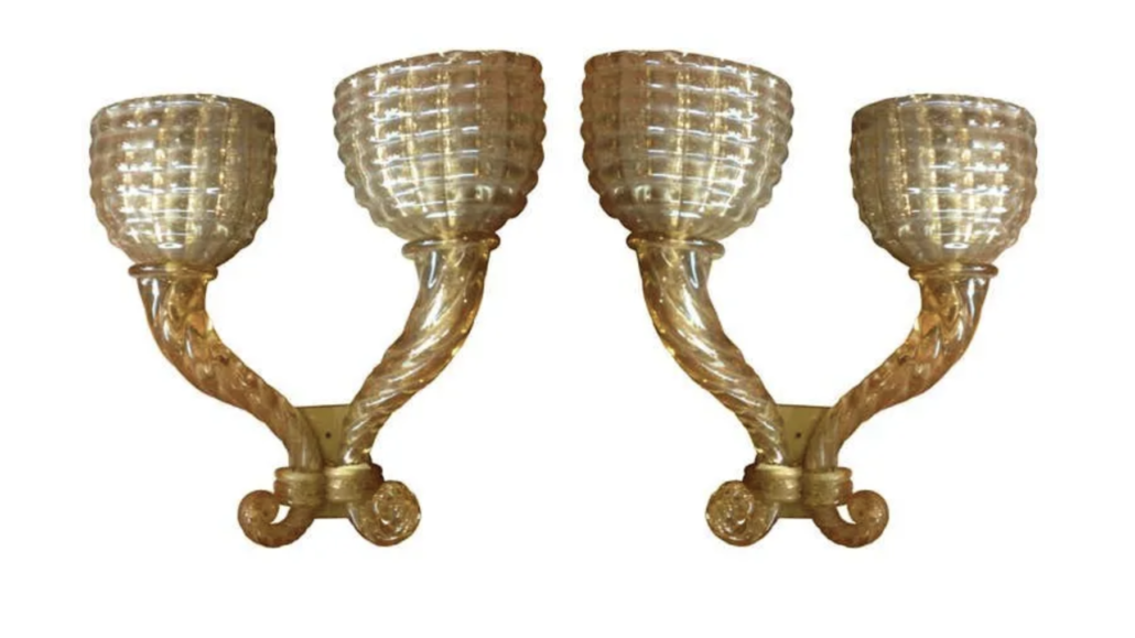 Pair of 1940s sconces by Archimede Seguso, estimated at $8,000-$12,000