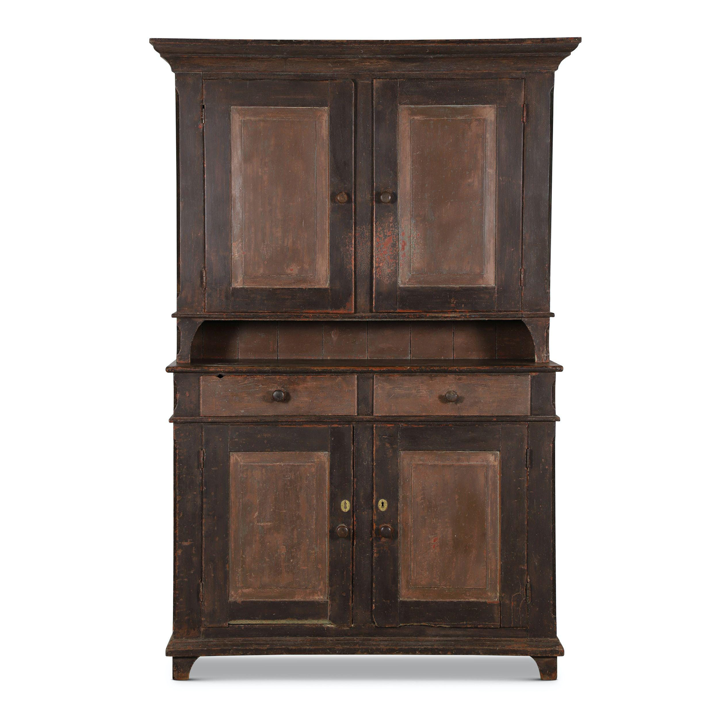 Waterloo County two-piece cupboard with original paint, 87 by 20in wide, estimated at $4,000-$6,000.