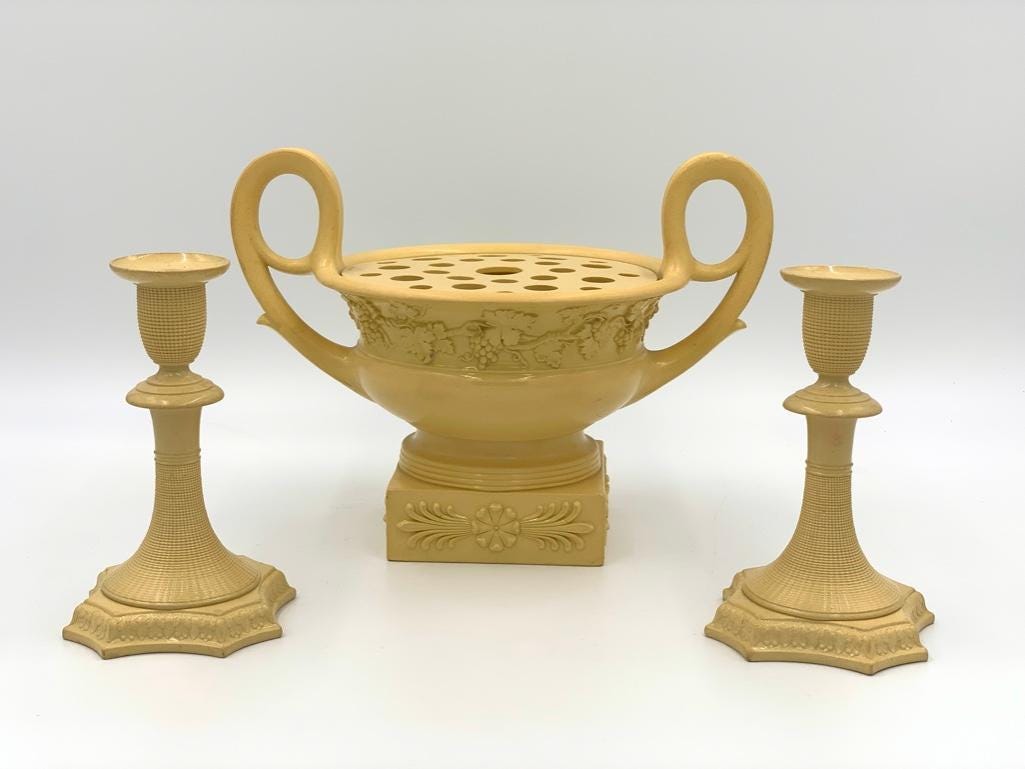 19th century Wedgwood engine turned and caneware group, which sold for $1,845