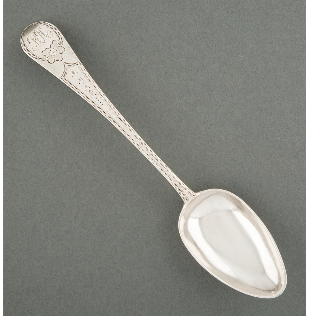 Paul Revere table spoon, which sold for $32,500 and a new auction record for an American spoon
