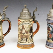 A lot consisting of three vintage German beer steins together brought $3,400 plus the buyer’s premium in May 2020 at Robert Slawinski Auctioneers, Inc.