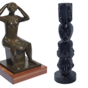 Elizabeth Catlett, ‘Woman Fixing Her Hair,’ and ‘Untitled (Faces),’ respectively estimated at $40,000-$60,000 and $30,000-$50,000
