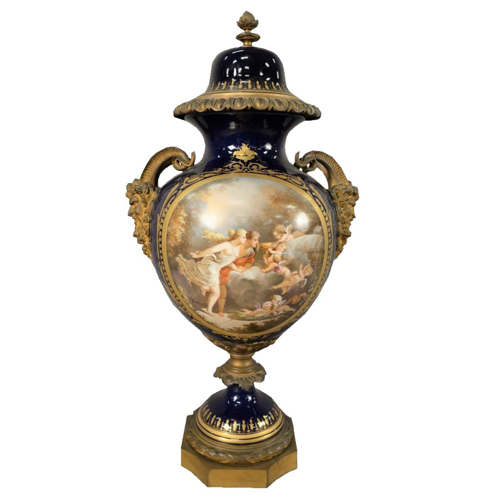 Large Sevres covered urn estimated at $1,000-$2,000