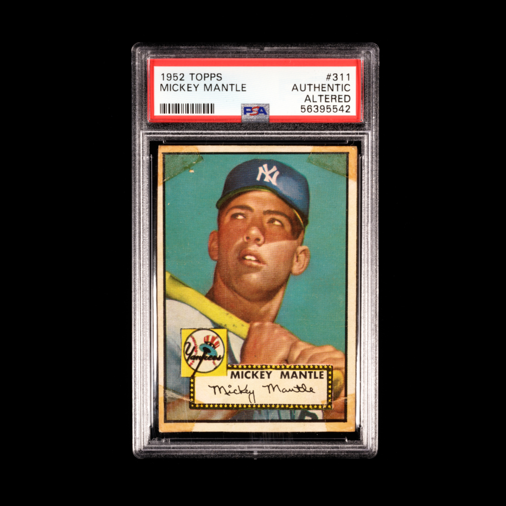 1952 Topps Mickey Mantle rookie baseball card, estimated at $20,000-$30,000
