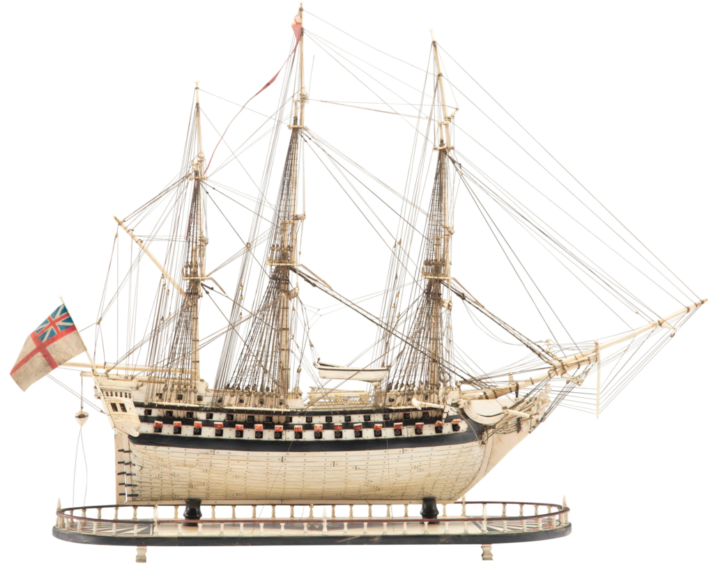 Carved bone Napoleonic prisoner-of-war ship HMS Alexander model, estimated at $15,000-$20,000