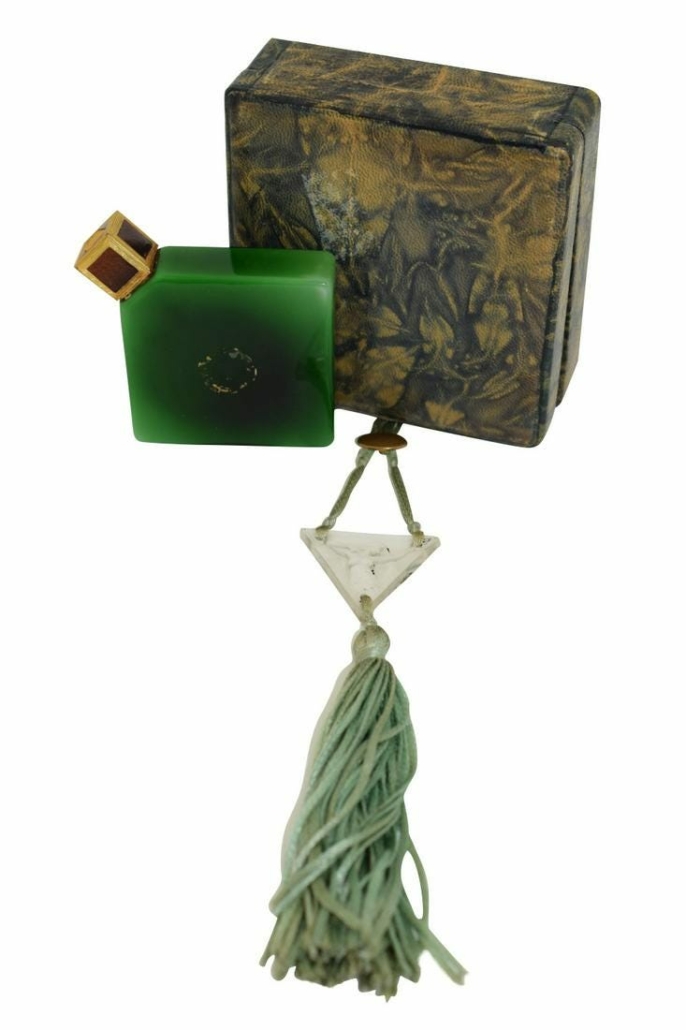 Baccarat Ybry Femme de Paris Perfume Flacon 2 in a jade-colored crystal bottle and its original presentation box, estimated at $100-$500