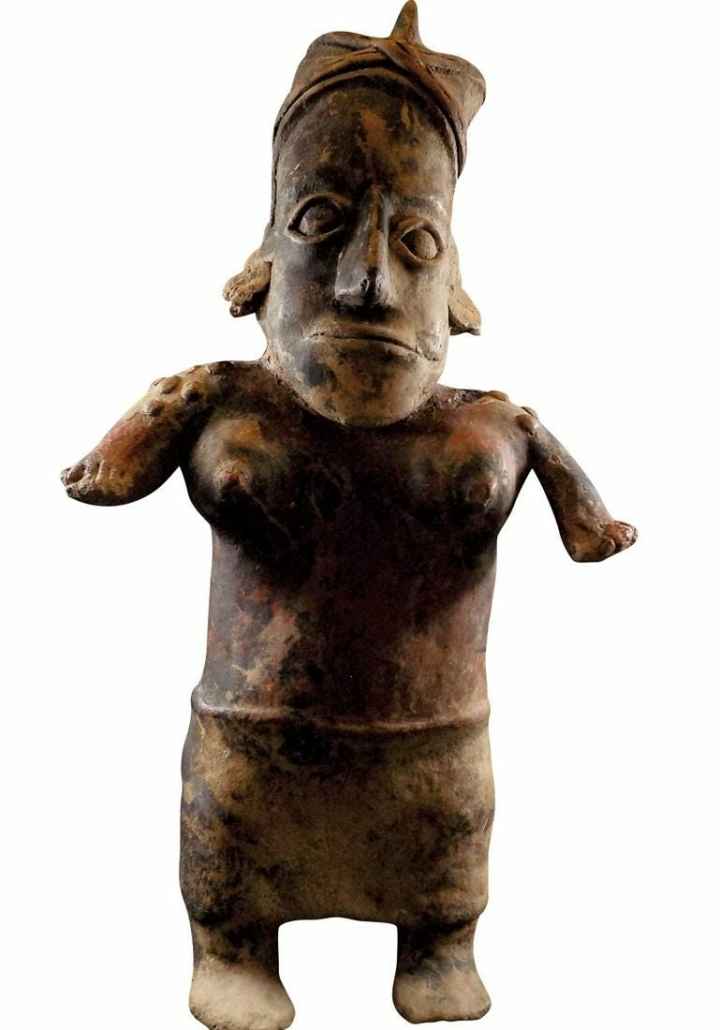 Pre-Columbian standing female Jalisco culture effigy figure, estimated at $700-$2,100
