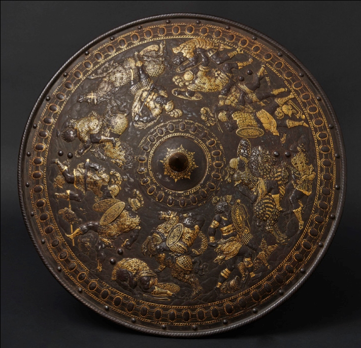 Milanese gold-inlaid roundel shield, estimated at €20,000-€40,000