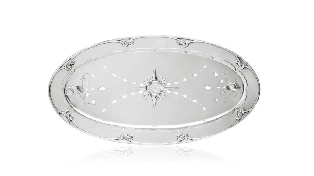 Large and early Georg Jensen silver fish platter and mazarine, estimated at $23,000-$28,000