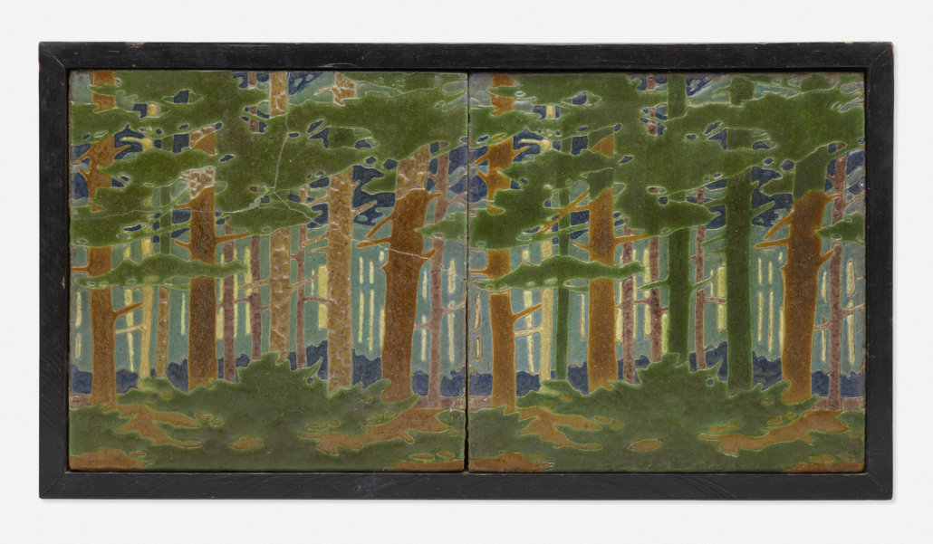 The Pine tiles by Addison LeBoutillier for Grueby, which sold for $81,250