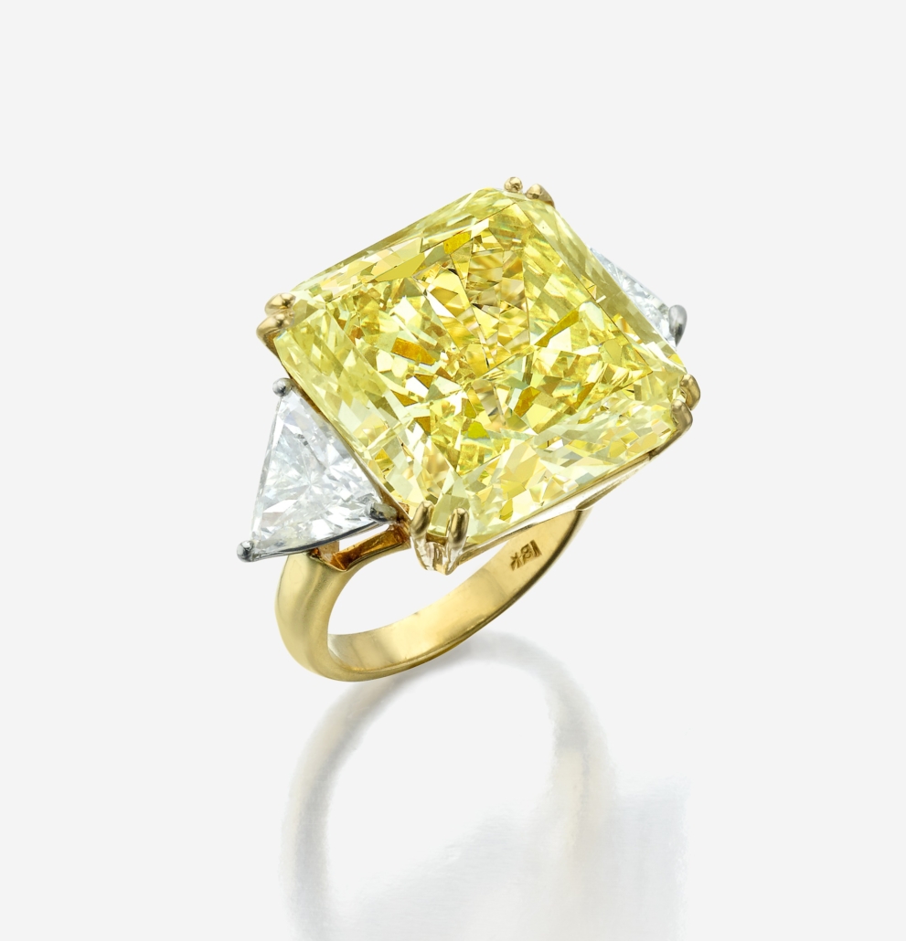 Fancy light yellow diamond ring, which sold for $308,700