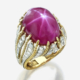 Diamond and 18K gold ring showcasing a Burmese star ruby, estimated at $10,000-$15,000
