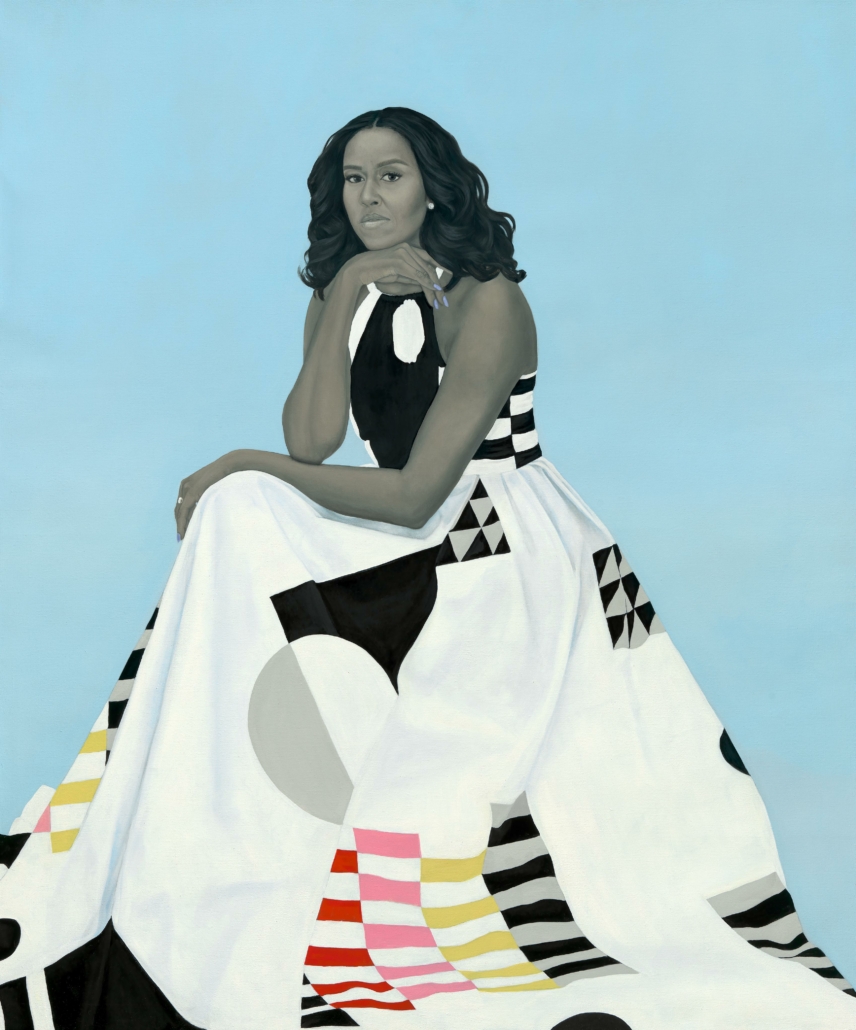 ‘Michelle LaVaughn Robinson Obama’ by Amy Sherald, 2018, oil on linen, National Portrait Gallery, Smithsonian Institution. 