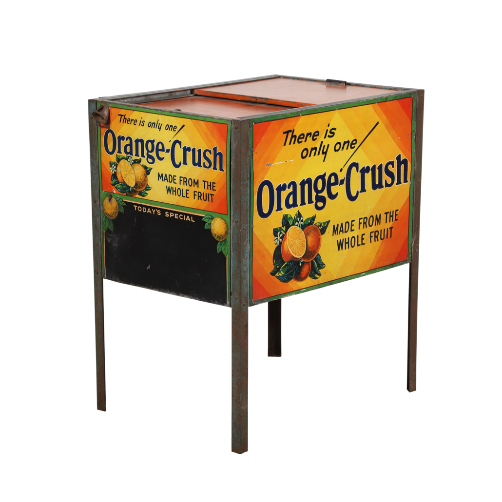 Canadian Orange Crush steel and wood store soda cooler, which sold for CA $7,670