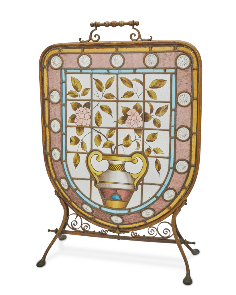 English reverse-painted fireplace screen, estimated at $500-$700 