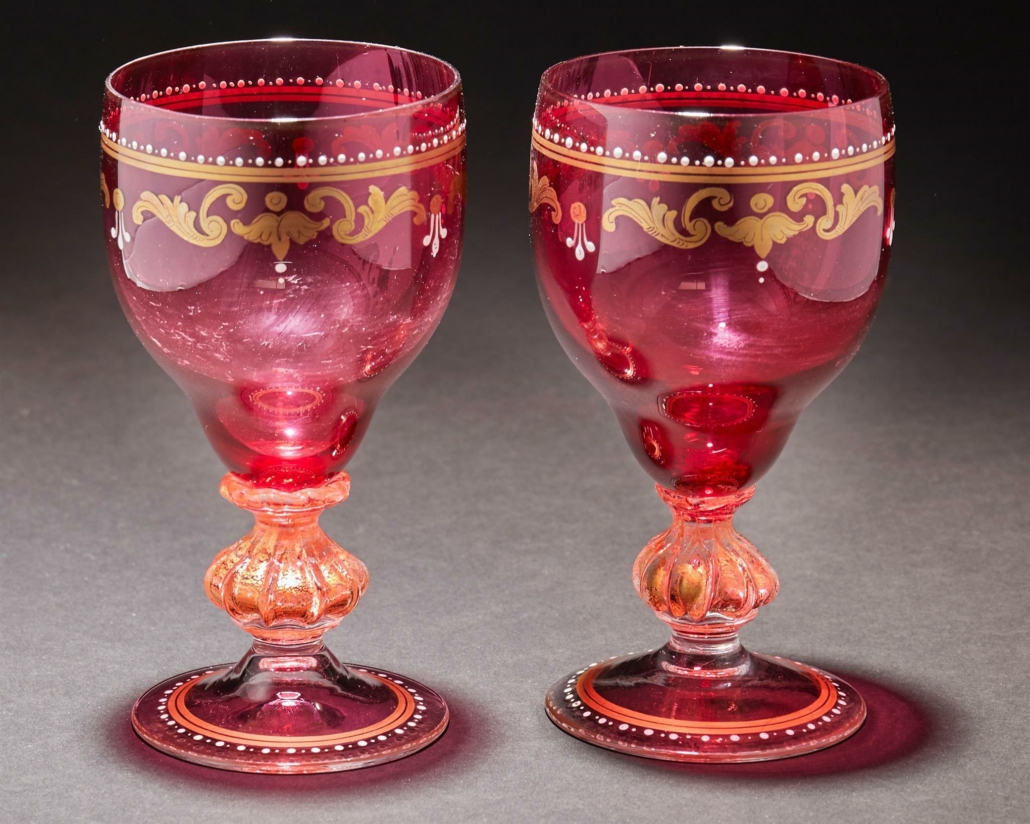 Set of 14 Italian Venetian Murano Glass Goblets, sold for $2,250 