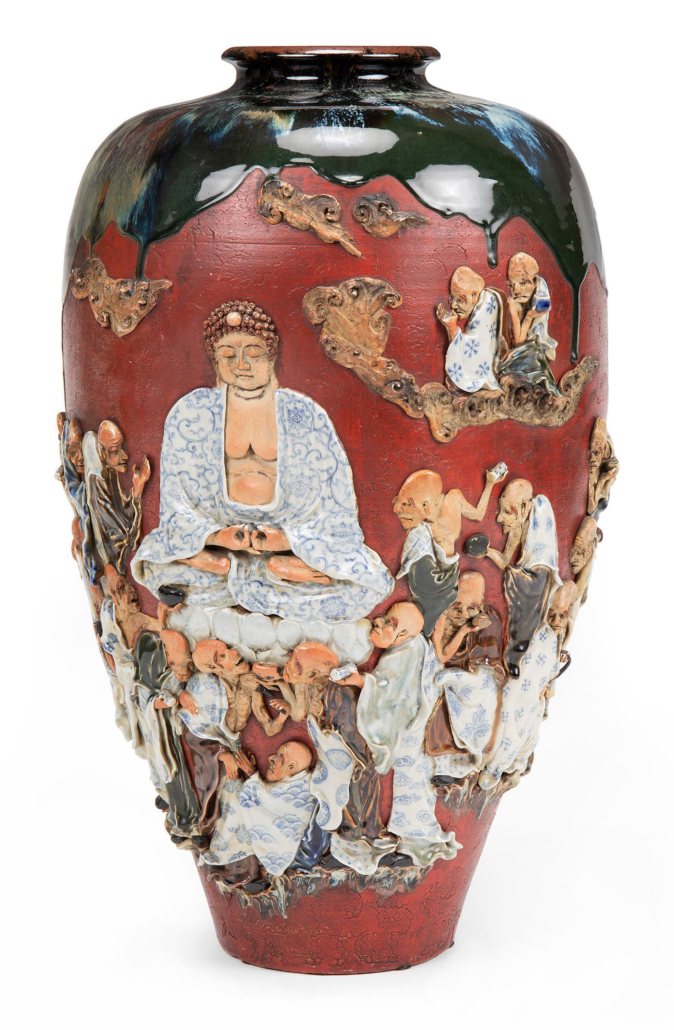 Japanese Sumida Gawa figural vase, sold for $4,687