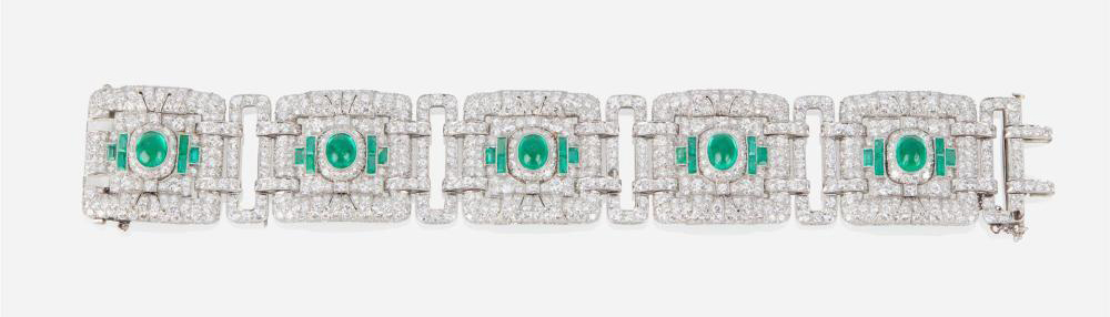Platinum Art Deco diamond and emerald bracelet, which sold for $28,125