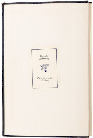 The Ruth Bader Ginsburg-owned law school textbook features the bookplate she and her husband used.