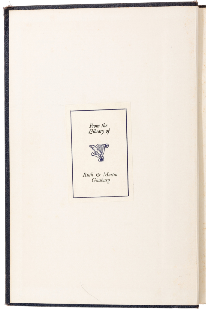 The Ruth Bader Ginsburg-owned law school textbook features the bookplate she and her husband used.