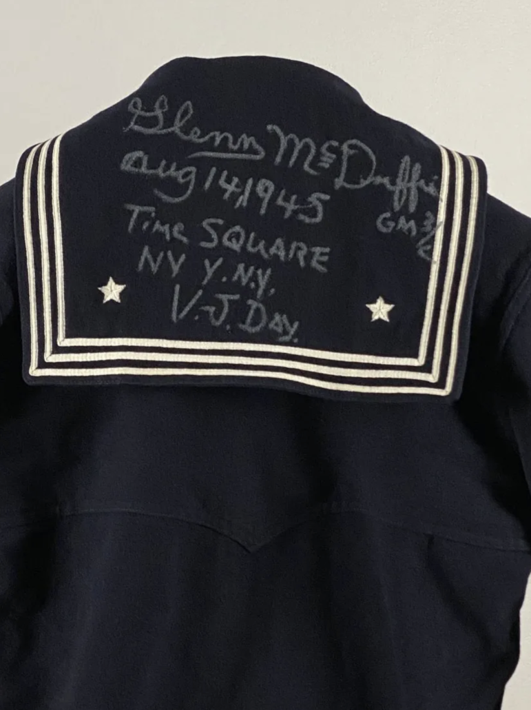 McDuffie signed the back flap of his sailor uniform with a silver paint pen. The full uniform will appear in Todd Mueller’s June 5 sale, carrying an estimate of $2,500-$25,000.