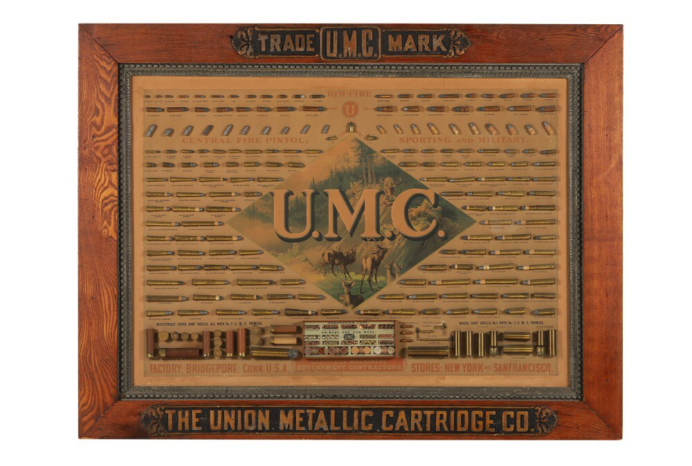 Union Metallic Cartridge display board, estimated at CA $20,000-$25,000