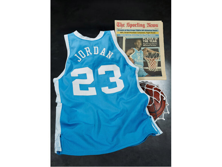 Michael Jordan’s University of North Carolina jersey from his 1982-83 NCAA Player of the Year season, which sold for more than $1.38 million