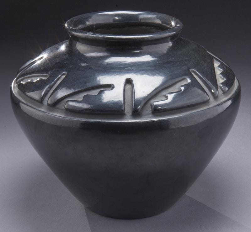 This Margaret Tafoya vessel sold in November 2019 for $6,000 plus the buyer’s premium at Dallas Auction Gallery.