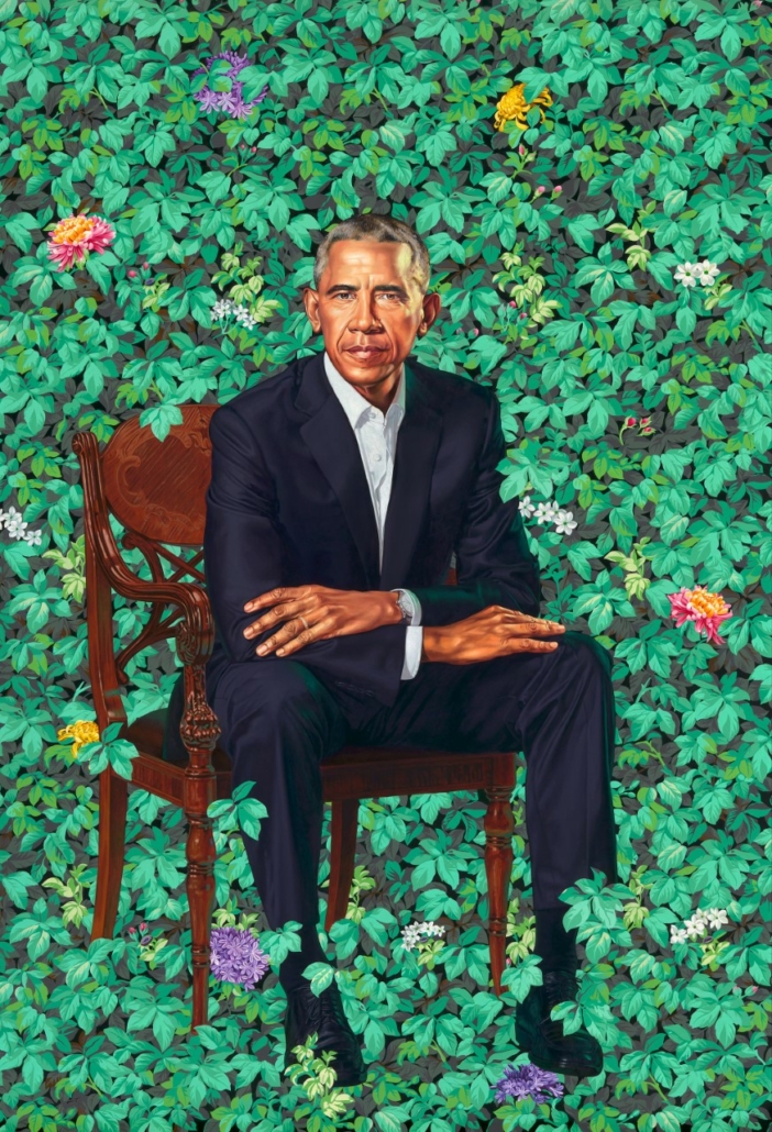 ‘Barack Obama’ by Kehinde Wiley, 2018, oil on canvas, National Portrait Gallery, Smithsonian Institution. © 2018 Kehinde Wiley