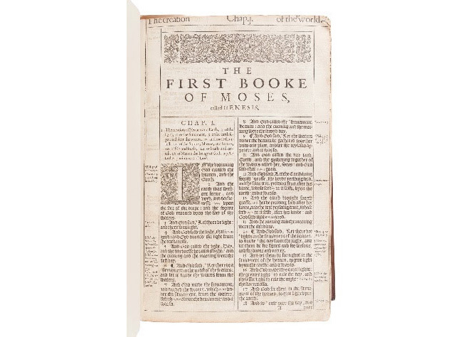 Robert Barker’s “He” Bible, published in 1611, which sold for $52,500