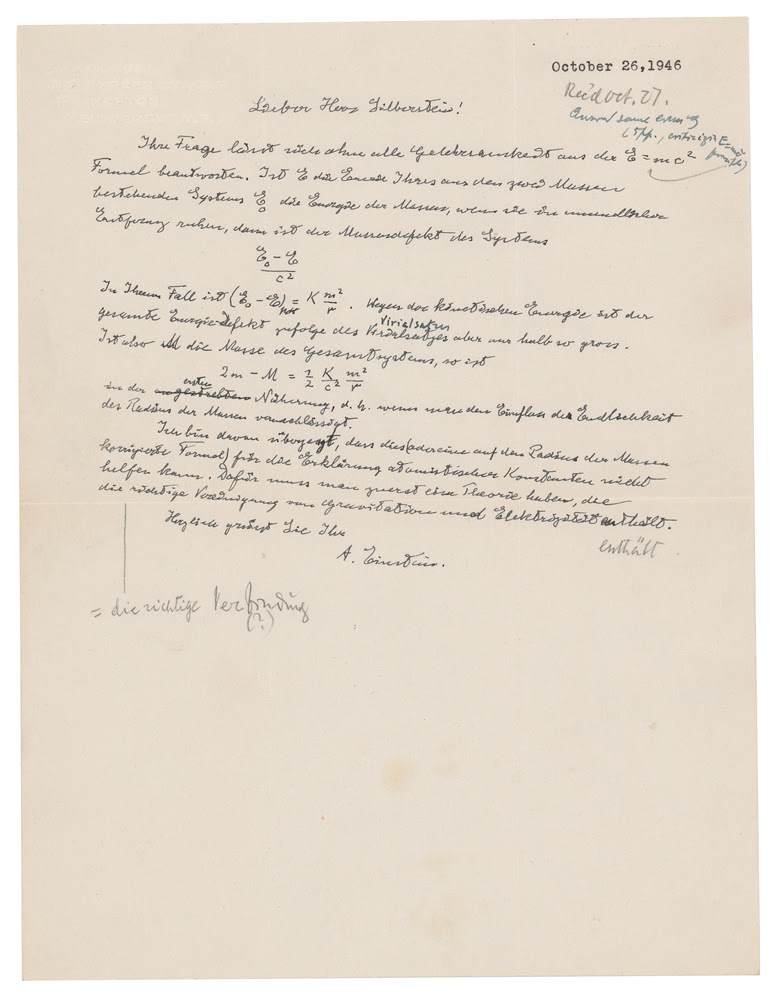 The 1946 Einstein letter, penned in German and shown in full