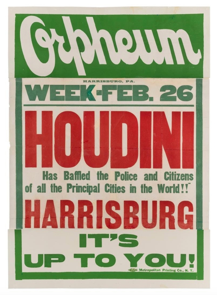 Circa-1912 Houdini broadside that sold for $5,040