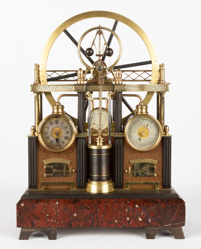 French industrial steam engine clock attributed to Guilmet, which sold for $28,800