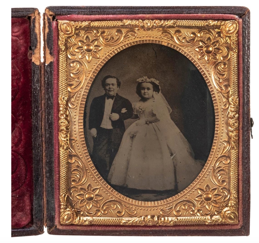 Circa-1863 ambrotype of Tom Thumb and Lavinia Warren's wedding, estimated at $1,200-$1,800
