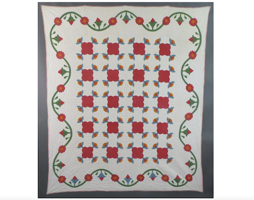 Appliqued quilt created between 1860 and 1870, estimated at $2,000-$2,500